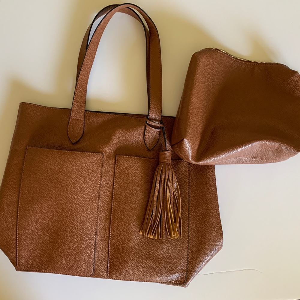Steve Madden Dark Camel Tote & Matching Mini Bag